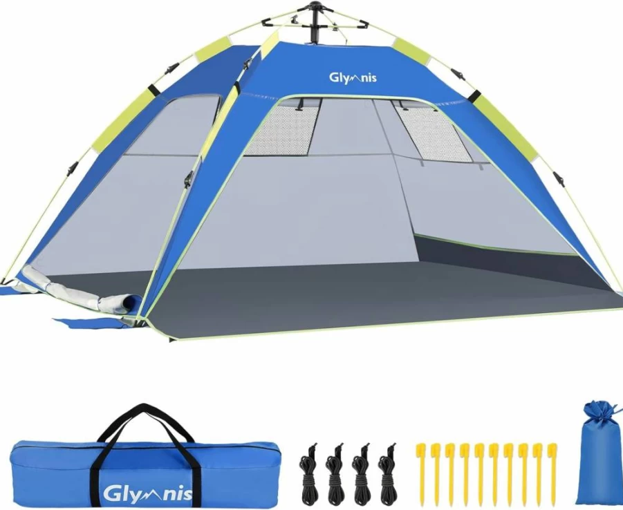 Glymnis 3-4 Person Pop Up Beach Tent with UPF 50+ Sun Protection, Lightweight Instant Shelter, Vent Windows & Zippered Door, Portable Family Sun Shade for Outdoor Activities