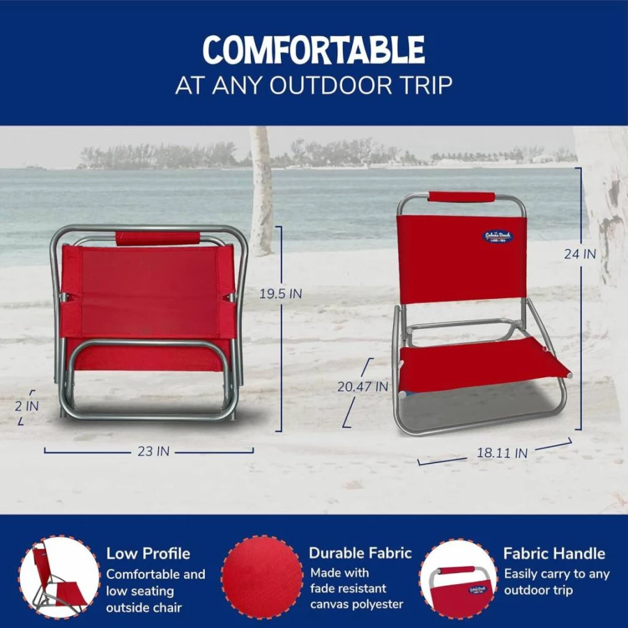Cabana Beach Foldable Chair - Lightweight Portable 1-Position Camping & Outdoor Beach Chair