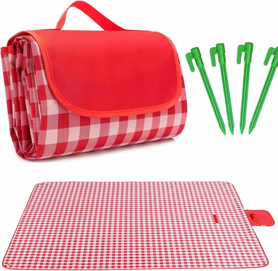 FirstNovelty Waterproof Picnic Blanket - Extra Thick Sandproof Beach Mat with Corner Anchors, Durable Oversized Outdoor Blanket for Camping, Park & Beach