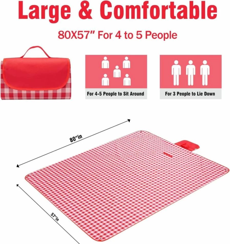 FirstNovelty Waterproof Picnic Blanket - Extra Thick Sandproof Beach Mat with Corner Anchors, Durable Oversized Outdoor Blanket for Camping, Park & Beach