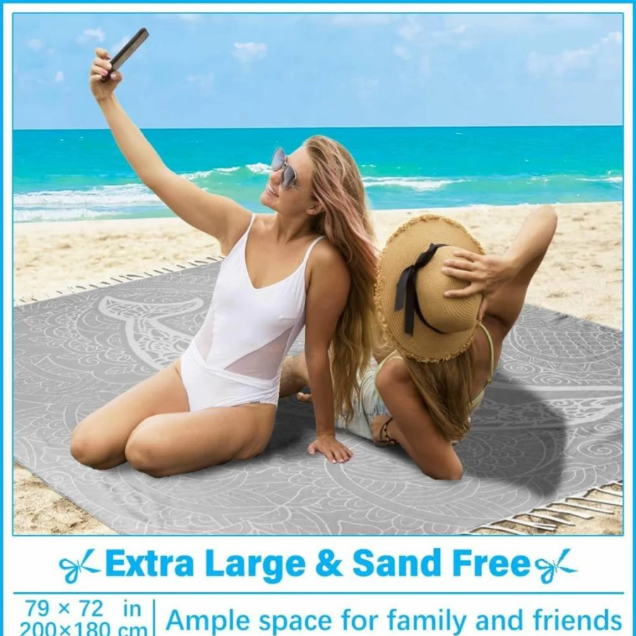 Vikumond Oversized Cotton Beach Towel - Extra Large Sandproof Blanket for Adults, Boho Woven Picnic & Camping Essential, Giant Throw, Huge Quilt, XL Cloud Design, Perfect Gift