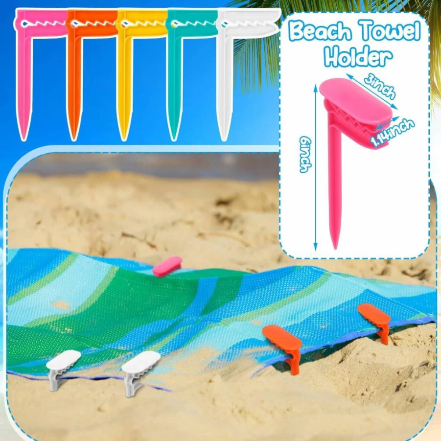 Honeydak 20-Pack Beach Towel Anchor Clips - Heavy Duty Plastic Sand Hooks for Outdoor Blankets, Camping, Picnic, and Gardening Accessories