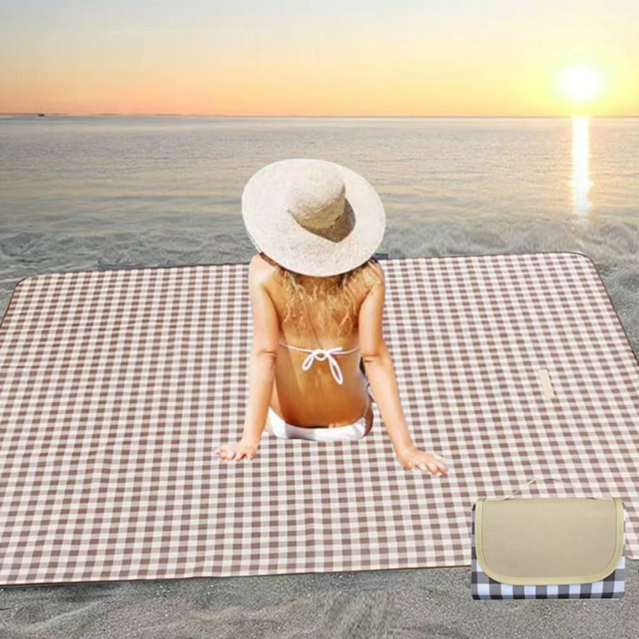 K Y KANGYUN 80"x80" Waterproof Picnic Blanket for Beach, Camping, Hiking – Lightweight, Foldable, Sand-Resistant Outdoor Mat (Dark Blue)