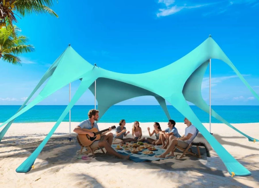 Vilupvie 20x13FT UPF50+ Beach Tent Sun Shelter with Sandbags & Stability Poles, Portable Sunshade Canopy for Camping, Fishing, Picnics, Backyard – Turquoise