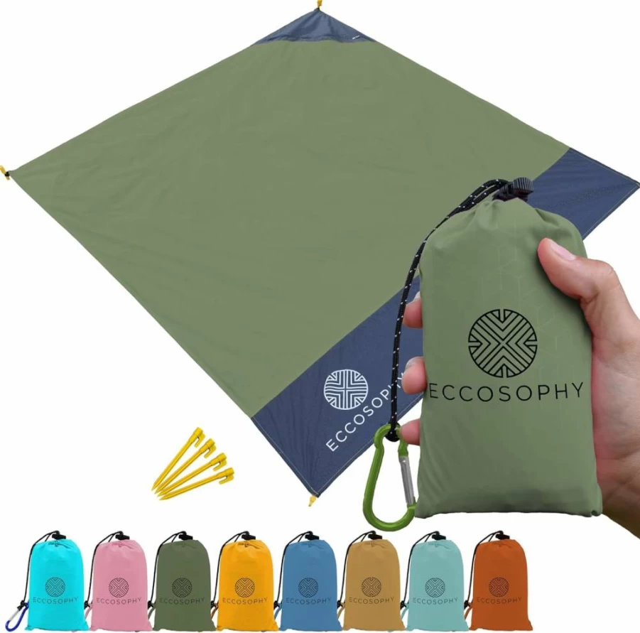 ECCOSOPHY 60x55 Inch Waterproof Sandproof Lightweight Beach Blanket - Compact Travel Blanket for Picnic, Camping, Outdoor Activities