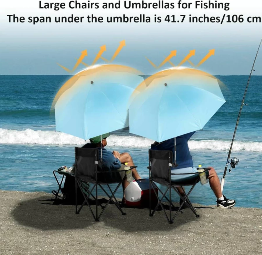 Burbell 3-Pack Folding Beach Chairs with Adjustable UV Protection Umbrellas, Low Profile Camping Chairs with Cup Holders & 360-Degree Clamp for Pool, Sand, Outdoor Use