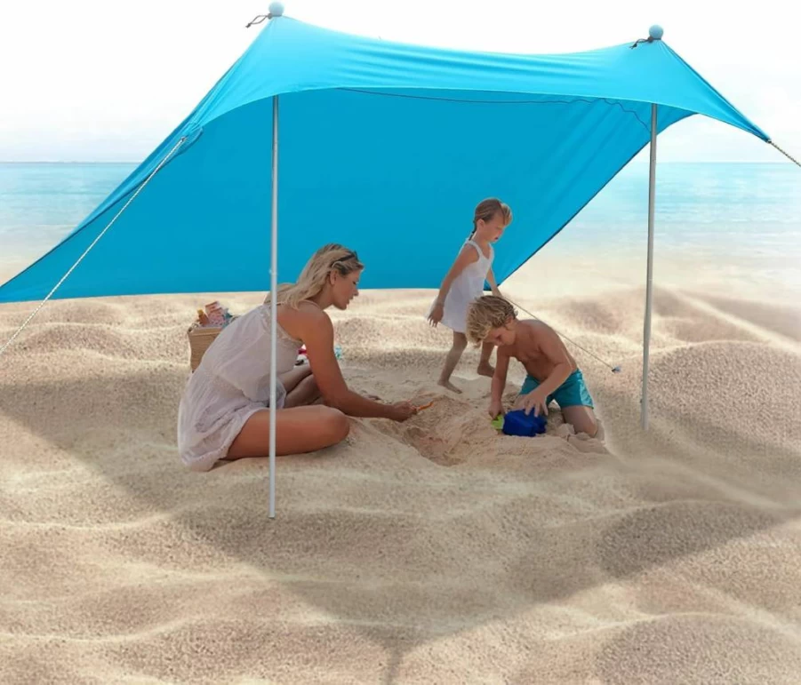 JAICOM 10ft Beach Tent with UPF50+ UV Protection, Portable Sun Shelter for Camping, Fishing & Backyard - Includes Sandbags, Stakes & Aluminum Poles