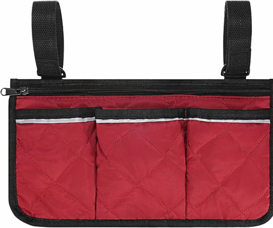 TIXIPEM Waterproof Beach Chair Organizer Bag with Adjustable Straps & Reflective Strip - 12.8x7 Inch Armrest Pouch for Camping, Stadium, Patio Chairs [1-Pack, Black]