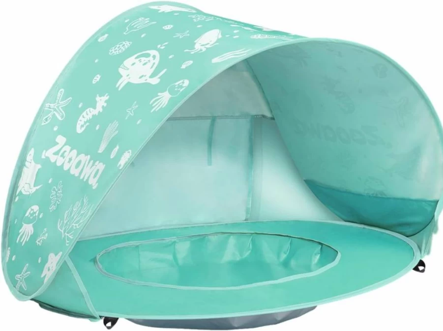 Zooawa Pop Up Baby Beach Tent with UV Protection & Sand Toys Set - Portable Sun Shelter for Infants, Pool, and Outdoor Shade