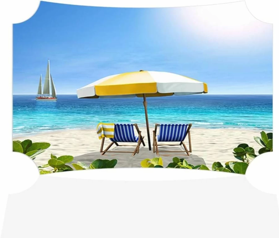Fantasticdeals 18x12 Inches Horizontal Beach Wall Art - Coastal Home Decor with White Sand, Chairs, and Tent Picture Frame