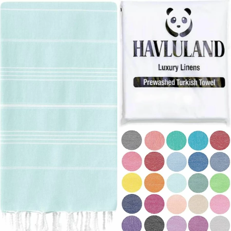 HAVLULAND Set of 5 Oversized Turkish Beach Towels 39x71 Inches - Highly Absorbent, Quick Dry, Sand Free for Beach, Pool, Spa, Gym, Yoga, Travel, and Camping