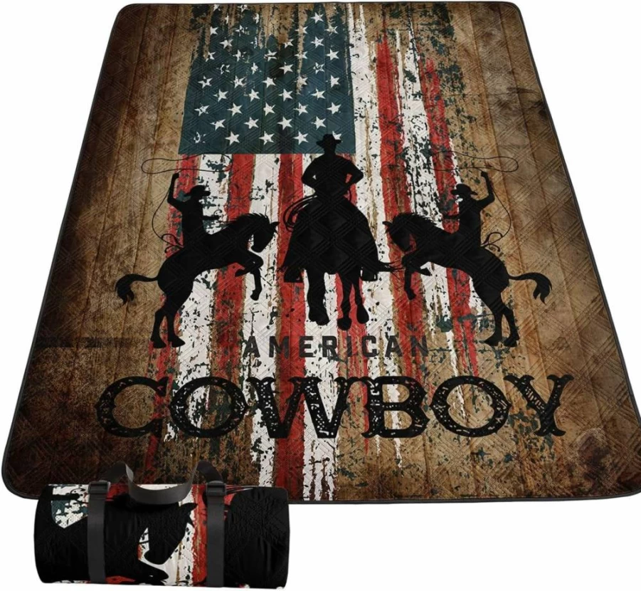 Smell Sunshine Waterproof Picnic Blanket - Sandproof Portable Outdoor Mat for Beach, Camping & Hiking - Western Cowboys Design