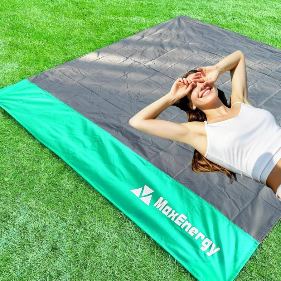 MaxEnergy Extra Large Sandproof & Waterproof Beach Blanket - 79x79 Inch Lightweight Travel Mat for Camping, Picnics, Hiking and Outdoor Activities