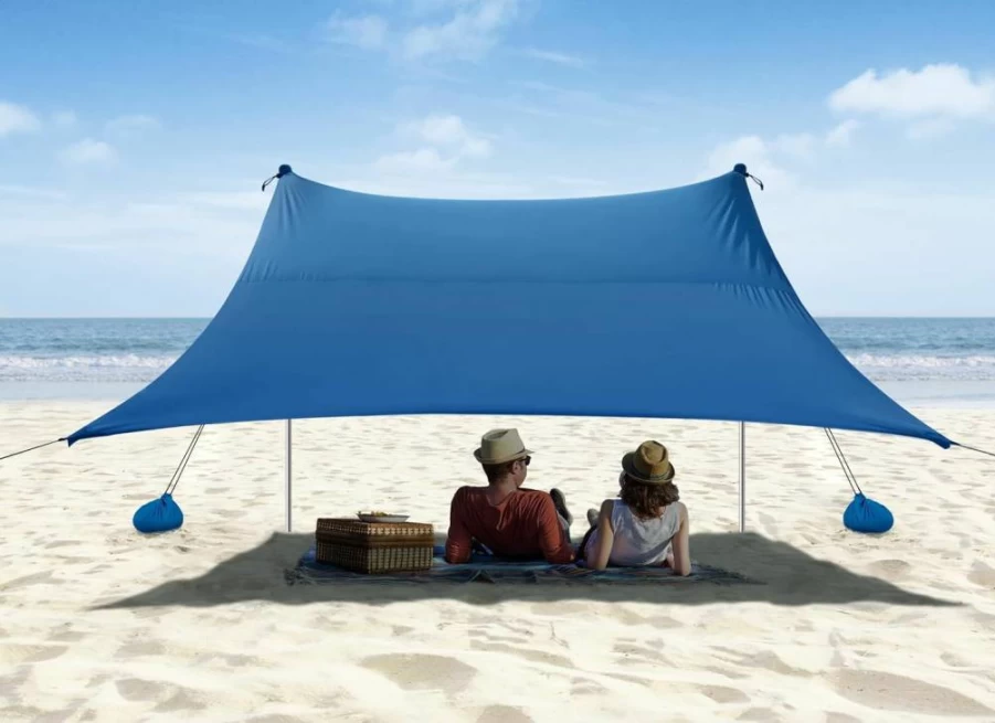 Vibemo 10x10ft Pop Up Beach Tent with UPF 50+ Sun Protection, Includes Sandbags, Shovel & Stability Poles for Camping, Fishing, Picnics - Navy Blue