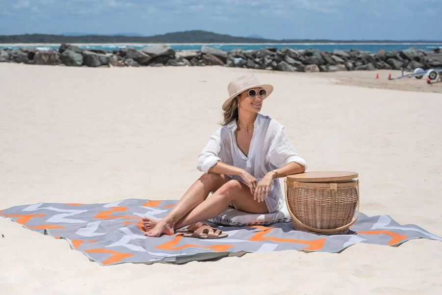 CGEAR Sand-Free Beach Mat - Large Smoke Zig-Zag Patented Sand-Free Technology, Compact Roll-Up Design for Camping, Picnics, Exercise & Outdoor Activities