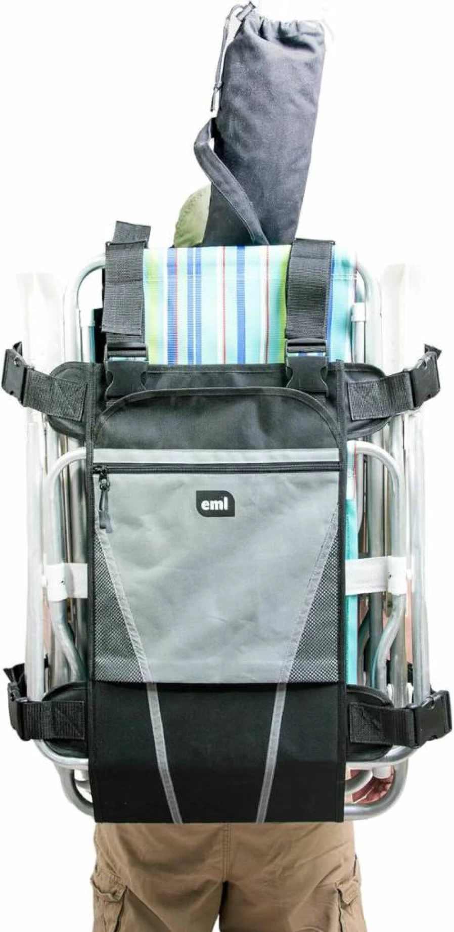 Mochaise Large Beach Chair Backpack - Durable Folding Chair Carrying Bag Holds 2 Chairs, Umbrella, Towels & Beach Accessories - Portable Family Beach Gear