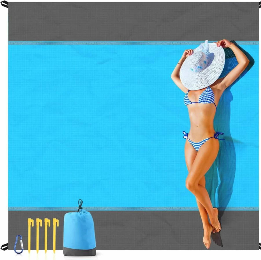 EASYFUN Sandproof Beach Blanket - 79"x83" Extra Large, Lightweight & Water Resistant Picnic Mat for Travel, Camping, Hiking - Portable Nylon 210T Outdoor Essentials for Family