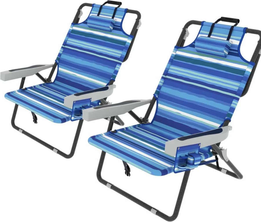 Yardenaler Foldable Chaise Lounge Chair for Beach, Pool & Camping - Portable Adjustable Recliner with Detachable Pillow & Storage Pocket, Lightweight Tanning Chair in Multiple Colors
