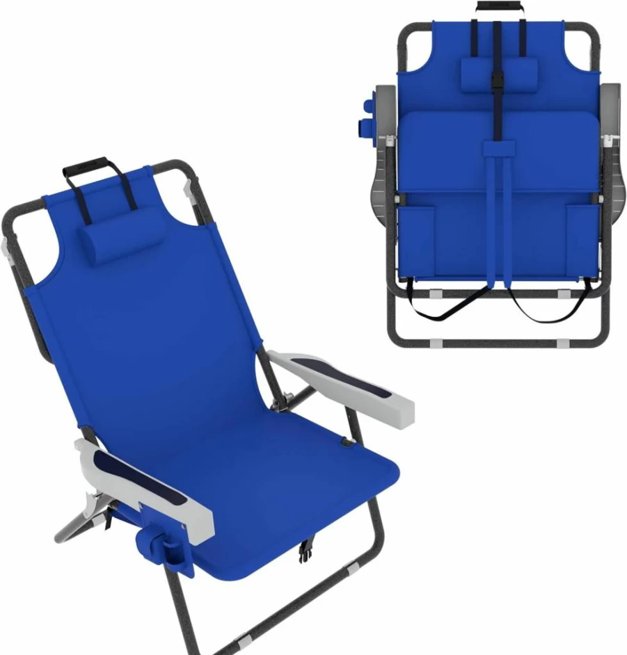 Yardenaler Foldable Chaise Lounge Chair for Beach, Pool & Camping - Portable Adjustable Recliner with Detachable Pillow & Storage Pocket, Lightweight Tanning Chair in Multiple Colors