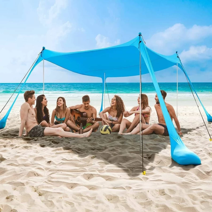 COMMOUDS UPF50+ Beach Tent with Aluminum Poles - Portable Pop Up Sun Shelter for Camping, Fishing, Backyard & Outdoor Activities