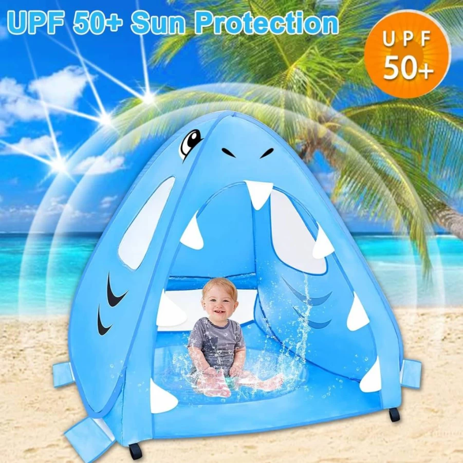TURNMEON Pop Up Baby Beach Tent with UV 50+ Protection, Waterproof Sun Shelter for Toddlers 3-60 Months, Portable Shade with Mesh Windows & Sand Pockets