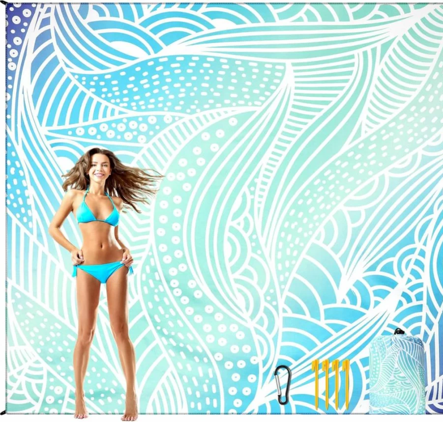 AISPARKY Waterproof Sandproof Beach Blanket - Lightweight, Durable, Compact Sand-Free Mat for Beach, Travel, Camping, Picnic (79" x 83", 4-Person, Gradient Ripple Design)