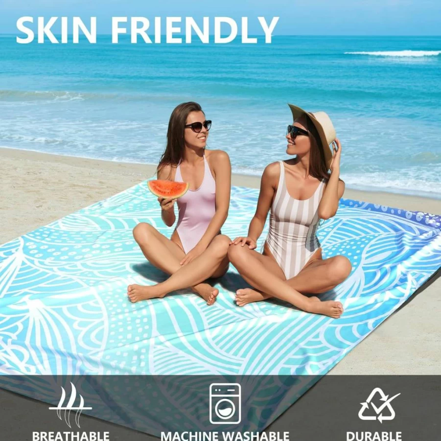 AISPARKY Waterproof Sandproof Beach Blanket - Lightweight, Durable, Compact Sand-Free Mat for Beach, Travel, Camping, Picnic (79" x 83", 4-Person, Gradient Ripple Design)