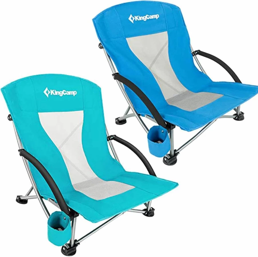 KingCamp Low Back Beach Chair 2-Pack, Lightweight Portable Folding Chairs for Outdoor, Cyan & Blue