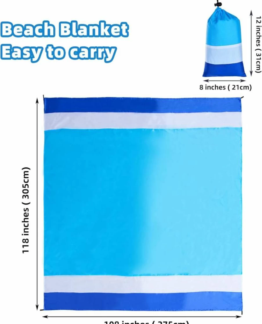 Best Season Extra Large Beach Blanket - Sandproof, Waterproof, Lightweight & Portable for Camping, Picnic, Travel - 79"x83" Mat with Pillow, 4 Stakes & Corner Pockets - Fits 1-4 Adults