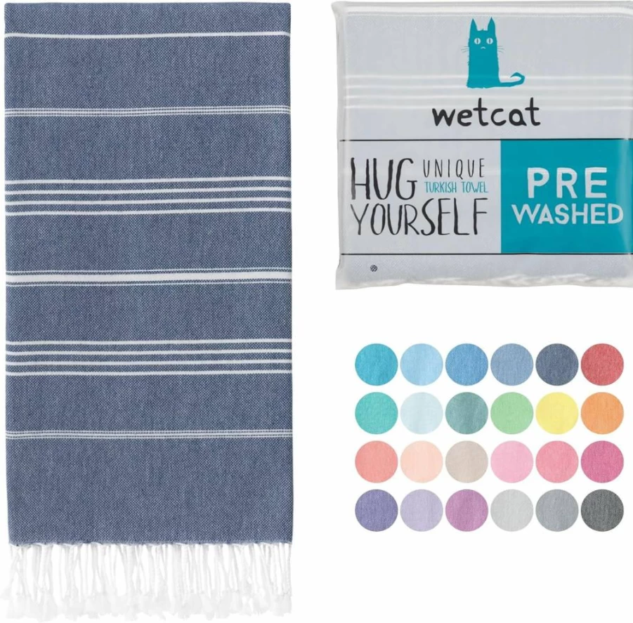 WETCAT Turkish Beach Towel 100% Cotton Oversized 38x71 Inches - Ultra Soft, Quick Dry, Sand Free, Lightweight Travel Towel for Pool, Beach, Gym - Aqua Blue, Made in Turkey