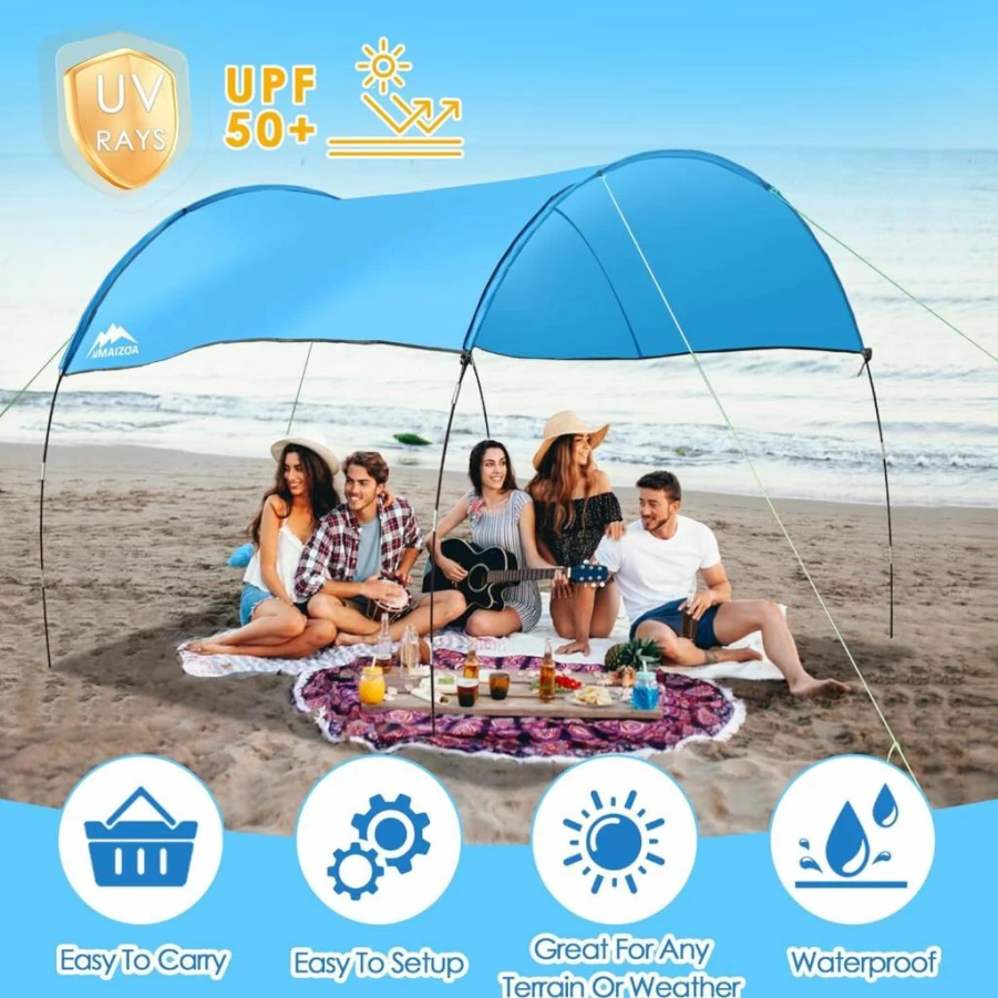 MAIZOA 10'x8.8'x7.2' UPF50+ Beach Tent - Windproof, Waterproof Sun Shelter for Outdoor, Picnic, Lake & Beach Activities