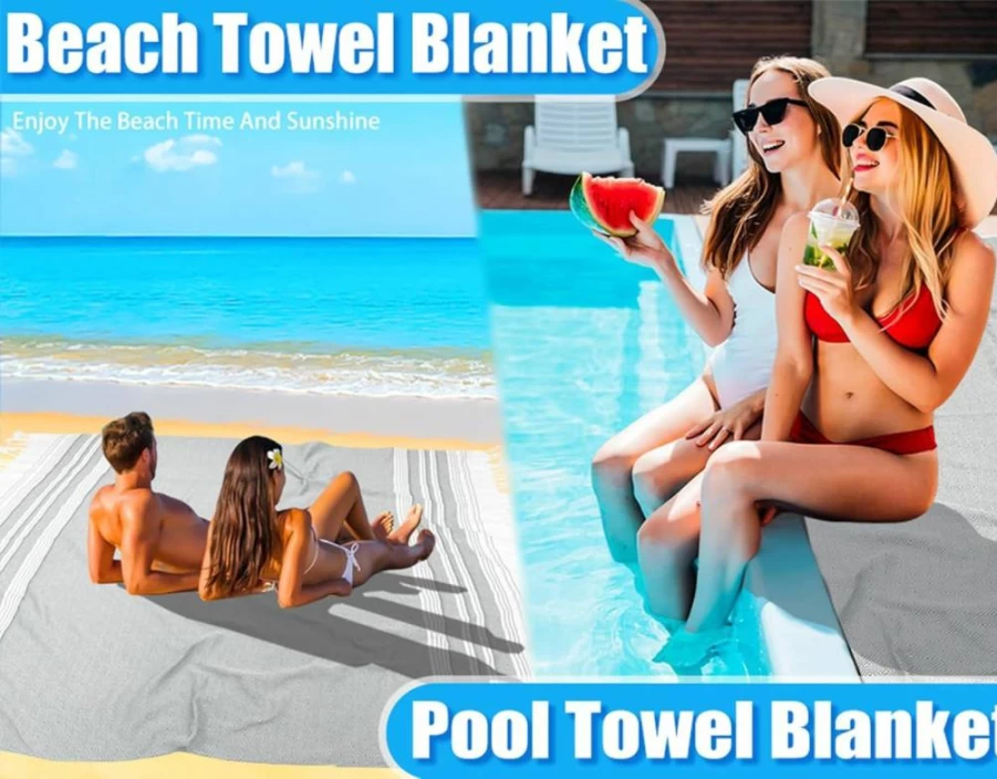 Yongoes Oversized Cotton Beach Towel - Extra Large XL XXL Sandproof Blanket for Travel, Camping, Glamping, and Pool - Soft Linen Throw for Adults
