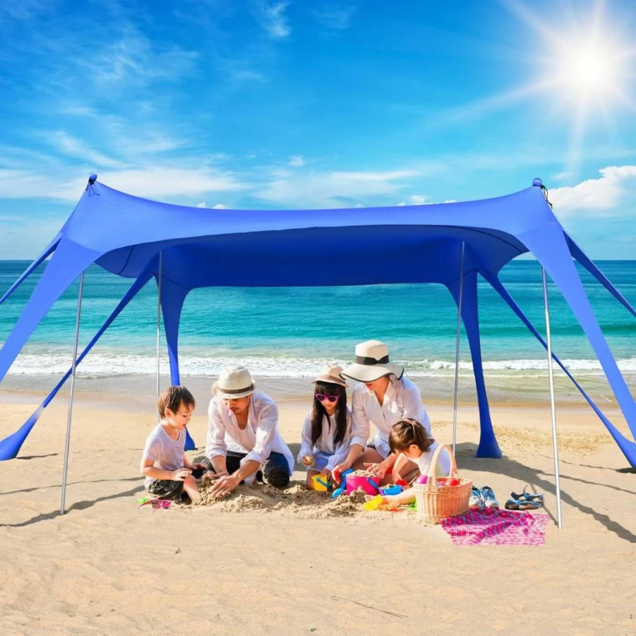 Wegitcs UPF50+ Beach Tent with Sandbags & Stability Poles - Portable Sun Shelter for Camping, Fishing, Picnics, and Backyard