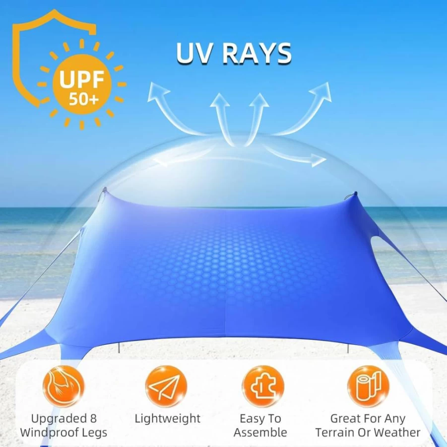Wegitcs UPF50+ Beach Tent with Sandbags & Stability Poles - Portable Sun Shelter for Camping, Fishing, Picnics, and Backyard