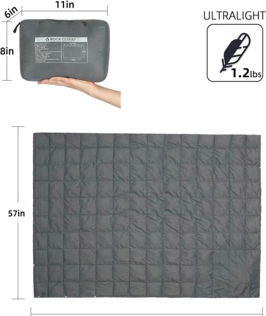 ROCK CLOUD Ultralight Packable Camping Blanket for Outdoor Adventures, Hiking, Travel, and Stadium Events - Compact & Durable Grey Blanket