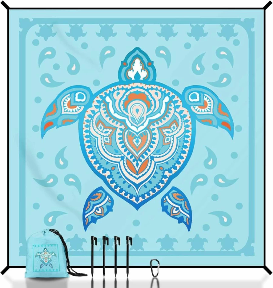 SKYREH Waterproof Sandproof Beach Blanket - 79"x83" Extra Large Quick Dry Picnic Mat for Outdoor Travel, Camping & Hiking (Bohemian Design, Compact Portable)