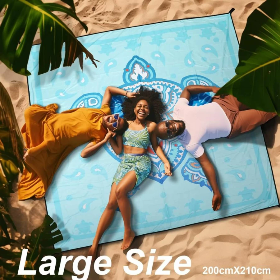 SKYREH Waterproof Sandproof Beach Blanket - 79"x83" Extra Large Quick Dry Picnic Mat for Outdoor Travel, Camping & Hiking (Bohemian Design, Compact Portable)