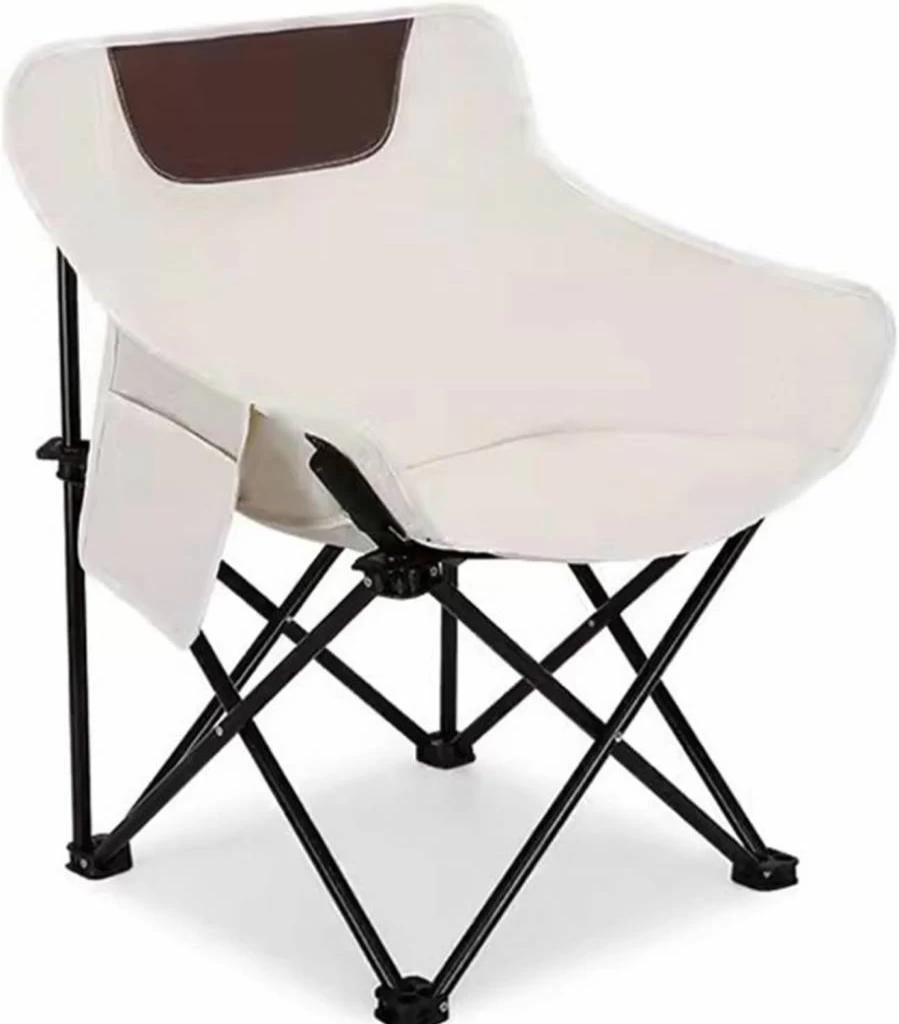 Generic Lightweight Folding Beach Chair for Adults – Portable Camping Chair with Side Pocket, 300 lbs Capacity, Beige – Ideal for Travel, Concerts & Outdoor Activities