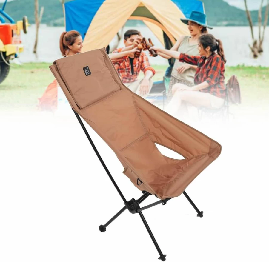 REXVTNS Portable Camping Chair - Lightweight 1900G Aluminum Frame, Foldable for Hiking Beach Picnic, Ergonomic Design with Storage Pocket, Compact Outdoor Chair (Sand)