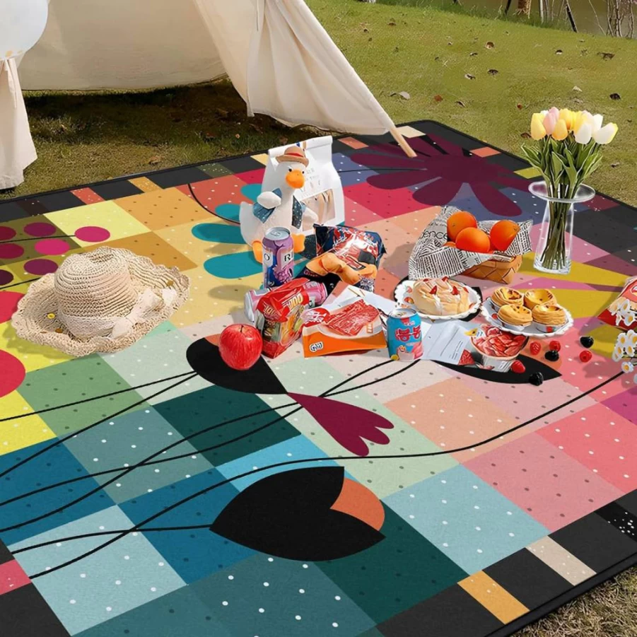 Awufncksn Waterproof Mushroom Picnic Blanket - 60"x80" Sandproof Foldable Outdoor Mat for Beach, Camping, Park & Hiking - Cute 3-Layer Thick Grass Blanket Picnic Accessories
