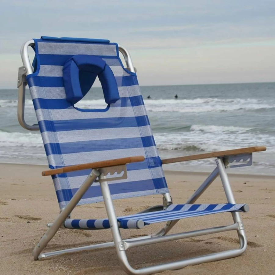 Ostrich Blue Stripe Beach Recliner Chair with Carry Strap - Portable Outdoor Lounge Chair for Pool, Camping, Backyard & South Beach