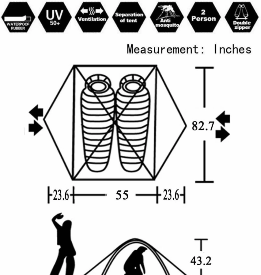Hillman 2-3 Person 4 Season Lightweight Backpacking Tent - Windproof Double Layer Camping Tent with Aluminum Poles, 2 Doors for Hiking, Beach, Family Outdoor Travel