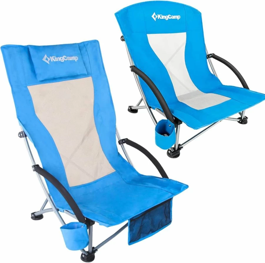 KingCamp Portable Folding Beach Chair - Adjustable Low & High Back Design, Lightweight for Outdoor, Camping, Travel (Blue)