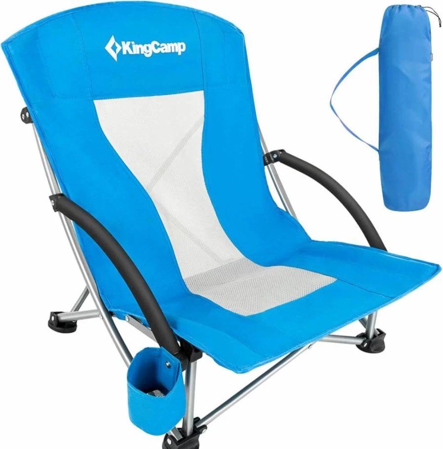 KingCamp Portable Folding Beach Chair - Adjustable Low & High Back Design, Lightweight for Outdoor, Camping, Travel (Blue)