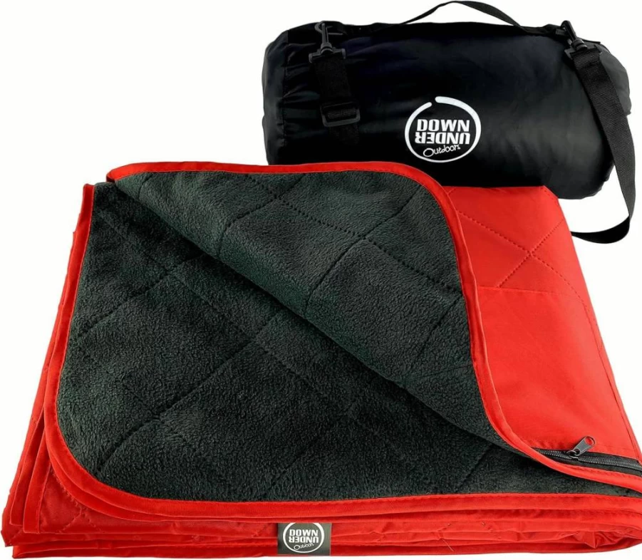 DOWN UNDER OUTDOORS Heavyweight 350 GSM Waterproof Windproof Quilted Fleece Sherpa Stadium Blanket for Outdoor Events