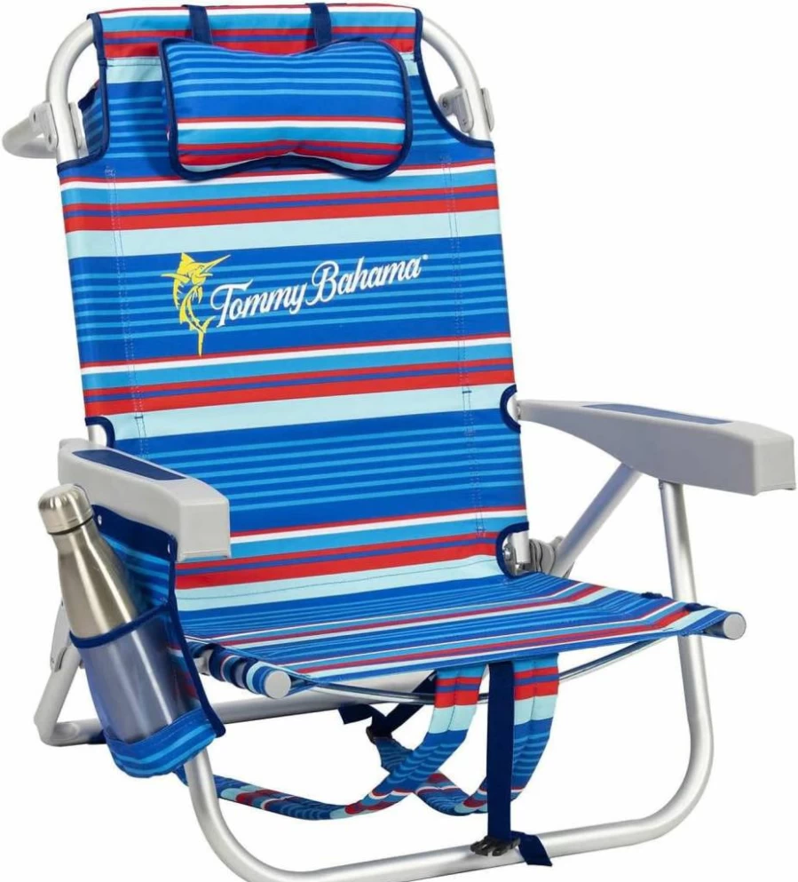 Tommy Bahama Blue Stripes 5-Position Adjustable Beach Chair for Ultimate Comfort