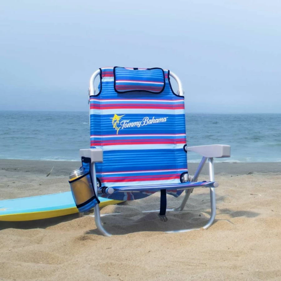 Tommy Bahama Blue Stripes 5-Position Adjustable Beach Chair for Ultimate Comfort