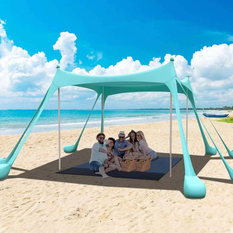 JMOREGO Beach Tent Sun Shelter with Sand Accessories, UPF50+ Portable Shade Canopy for Camping, Fishing, Picnics – Navy Blue