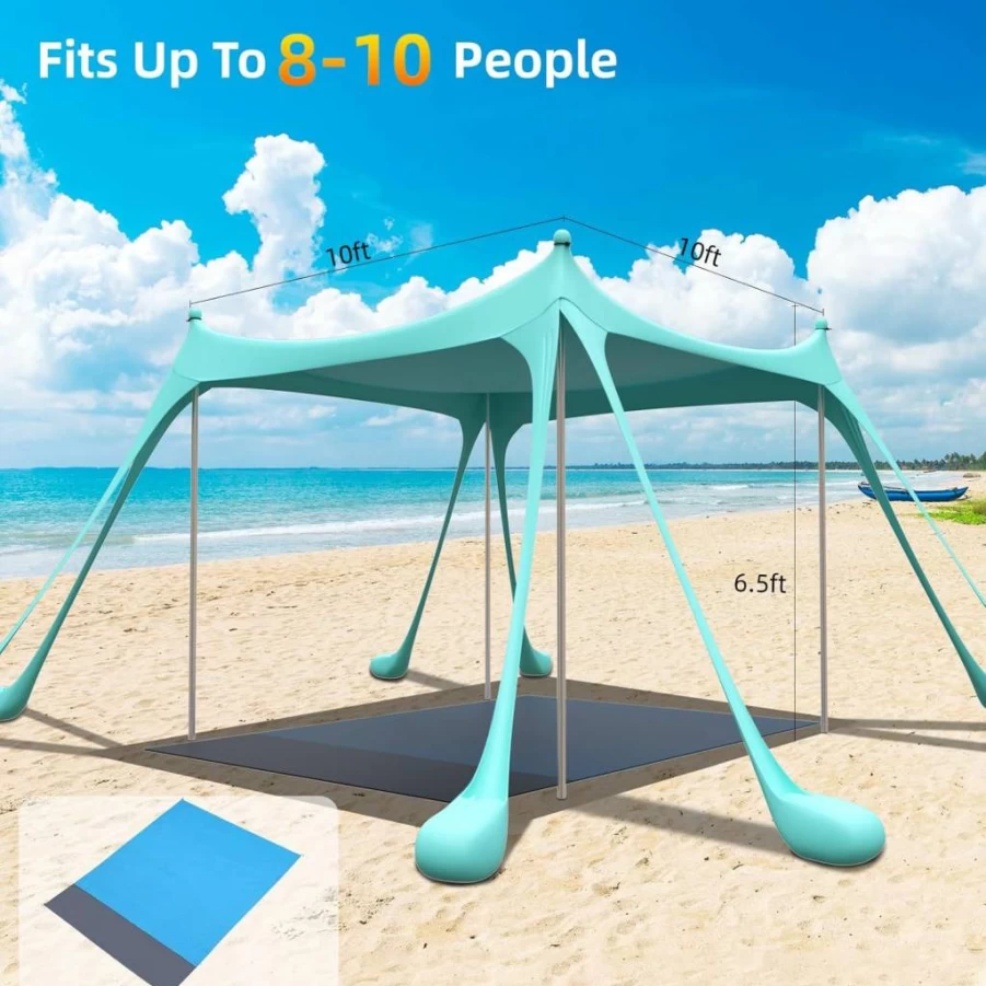 JMOREGO Beach Tent Sun Shelter with Sand Accessories, UPF50+ Portable Shade Canopy for Camping, Fishing, Picnics – Navy Blue