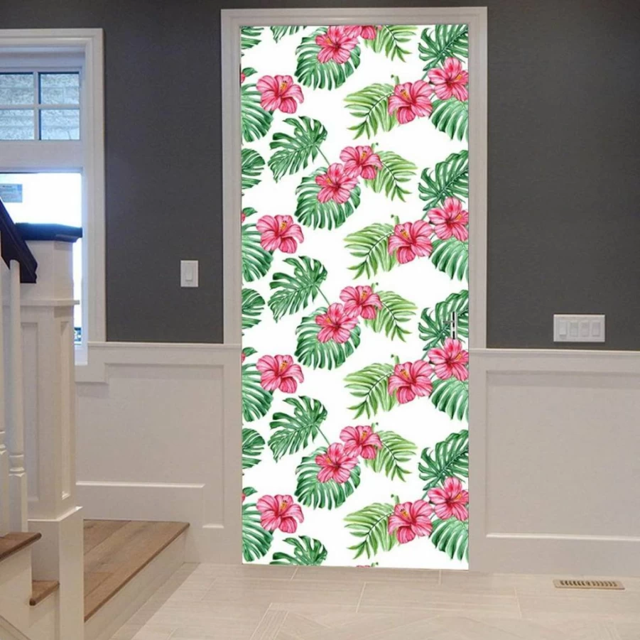 A.Monamour 3D Beach Theme Vinyl Door Decal - Waterproof Self-Adhesive Nautical Mural for Bedroom, Bathroom, Office (90x200 cm) Seashore Design with Umbrella, Chair, Dolphin